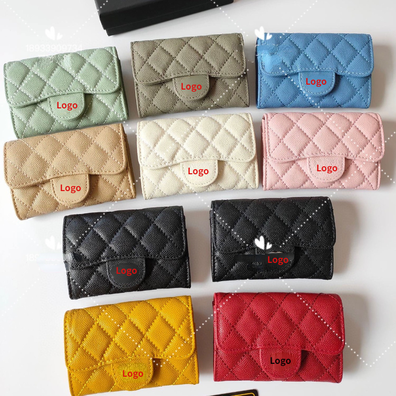 Designer Purse Classic Flip Card Bag Caviar Ball -pattern Leather Cowhide Purse Diamond Lattice Embossed