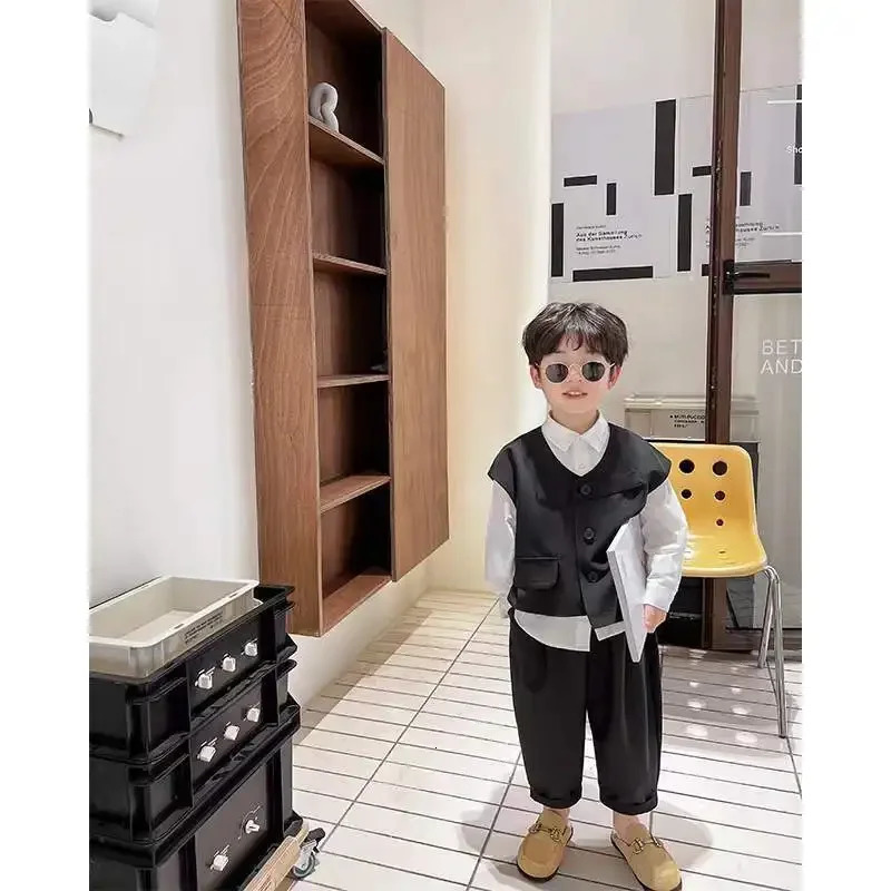 Boys Autumn Set Trendy and Cool Childrens Autumn Wear Boys and Babies Handsome Casual Suit Vest Three Piece Set 260612