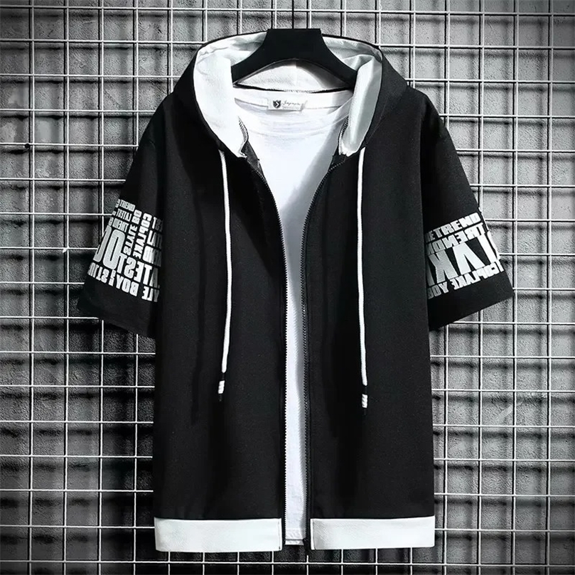 Fashion Mens Hoodies Summer Men Clothing Tshirt Zipper Hood Cartoon Casual T Shirt Print Hooded Top Short Sleeve 260612