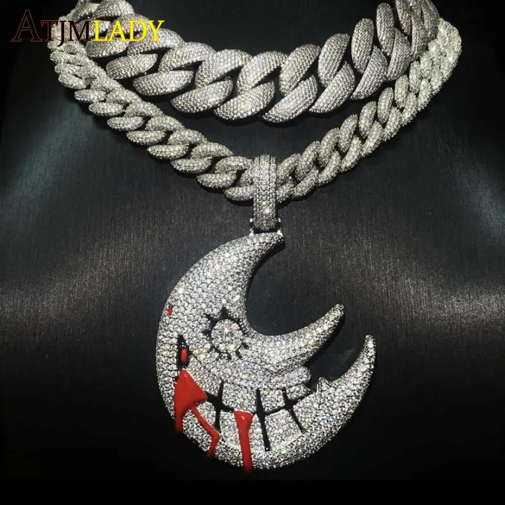 Mens Moon Shaped Mouth Face Pendant Iced Out Bling 5A CZ Cubic Zircon Tennis Chain Personality Hip Hop Rock Necklace Jewelry 260612