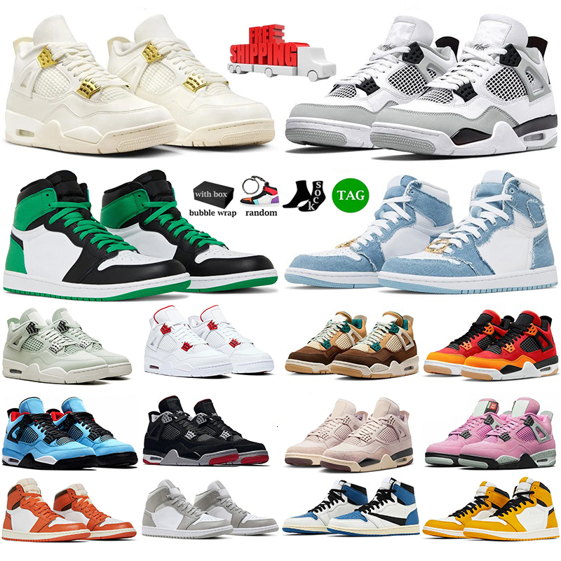 Designer 1s 4s Basketball Shoes Mens Womens 1 High Trainers 4 Military Black White Blue White Thunder Bred Fire Red Mocha Chicago Sneakers Sports Sh