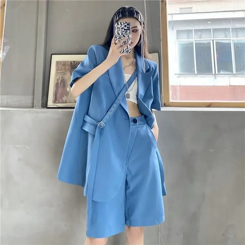 Blazer Suits for Women Summer Trend Thin Shorts Set Street Short Sleeve Suit Jacket and Casual Fashion Two Piece Sets Y2k 260613