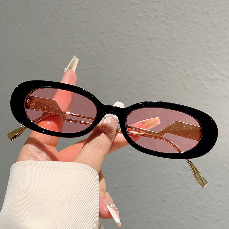 High quality New European and American Style Plastic Oval Small Luxury Metal Folded Line Frame Trendy Light Blocking Sunglasses