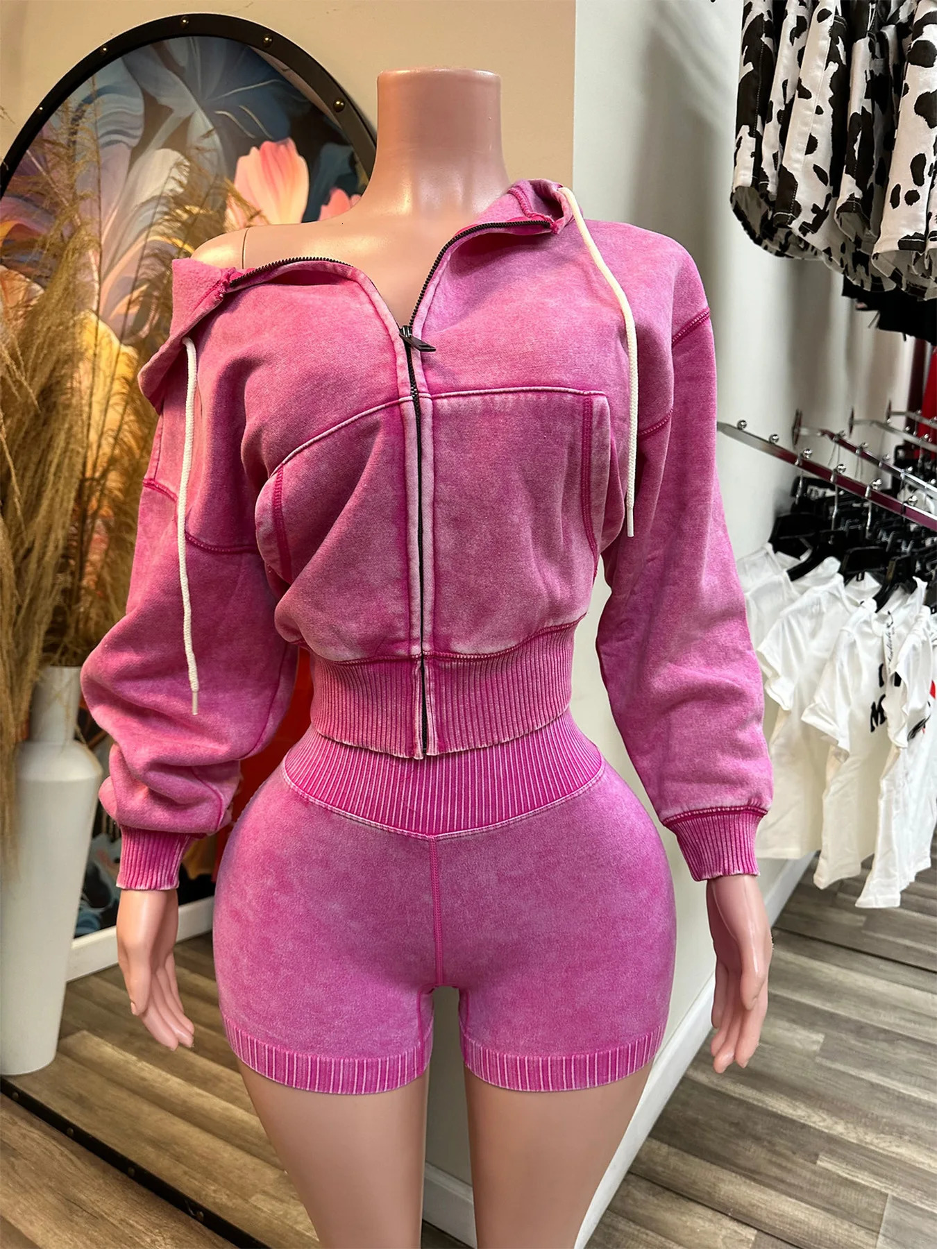 Lady Thick Hooded Sports Shorts Outfits Sexy Women Two Pieces Gym Tracksuit Set Elegant Club Matching Set 260612