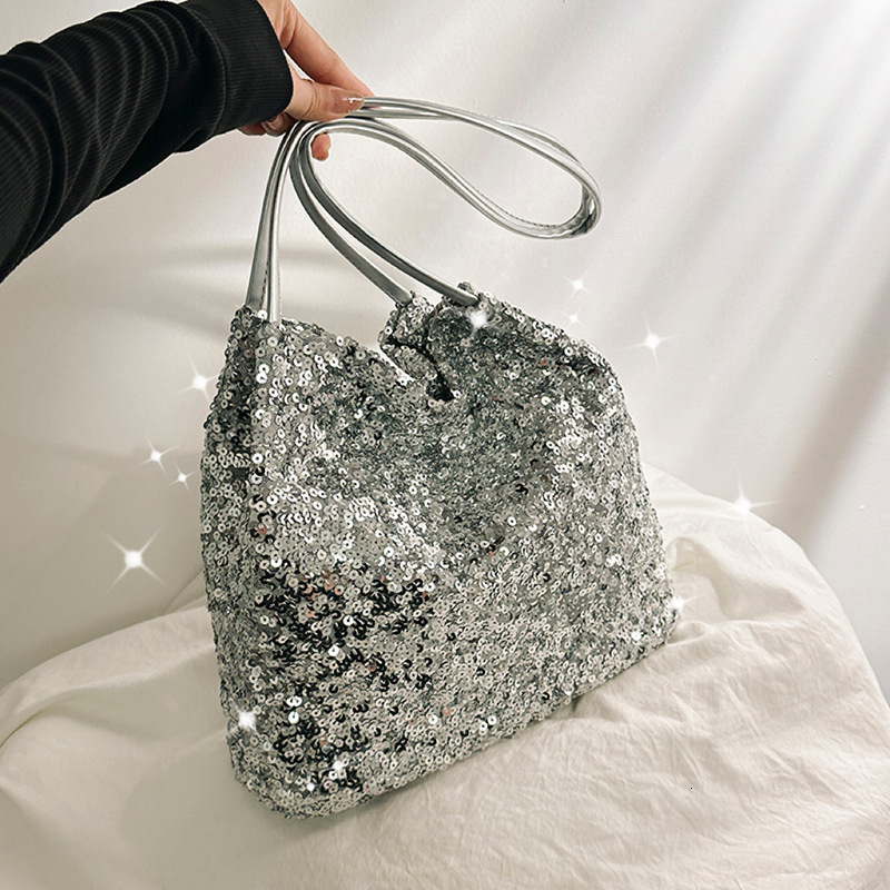 2026 Designer Fashionable Sequin Bag For Women, Hand-held Bucket Bag, New Korean Version Niche Shoulder Bag, Lightweight Women's Bag Luxury Wit