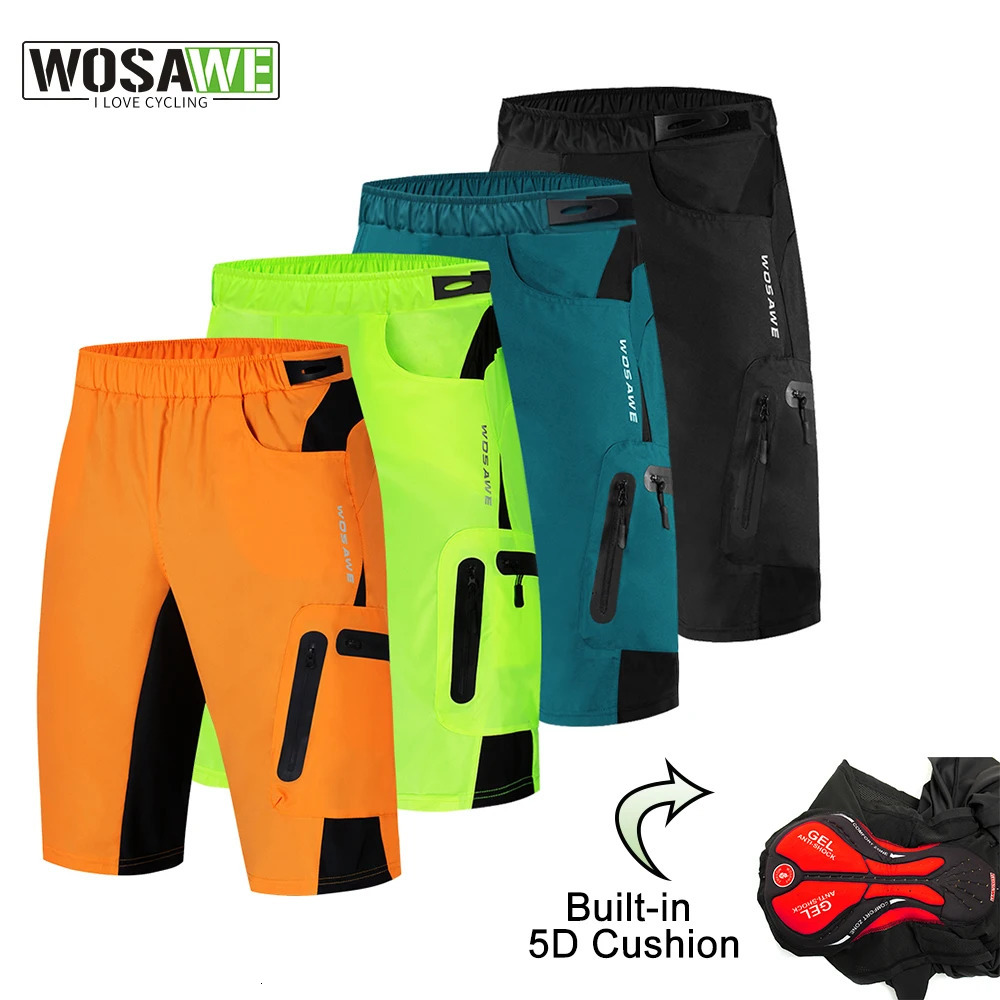 WOSAWE Mens Cycling Shorts Mountain Bike Shockproof 5D Padded Shorts Lightweight Loose Fit MTB Cycling Shorts Riding Trousers 260612