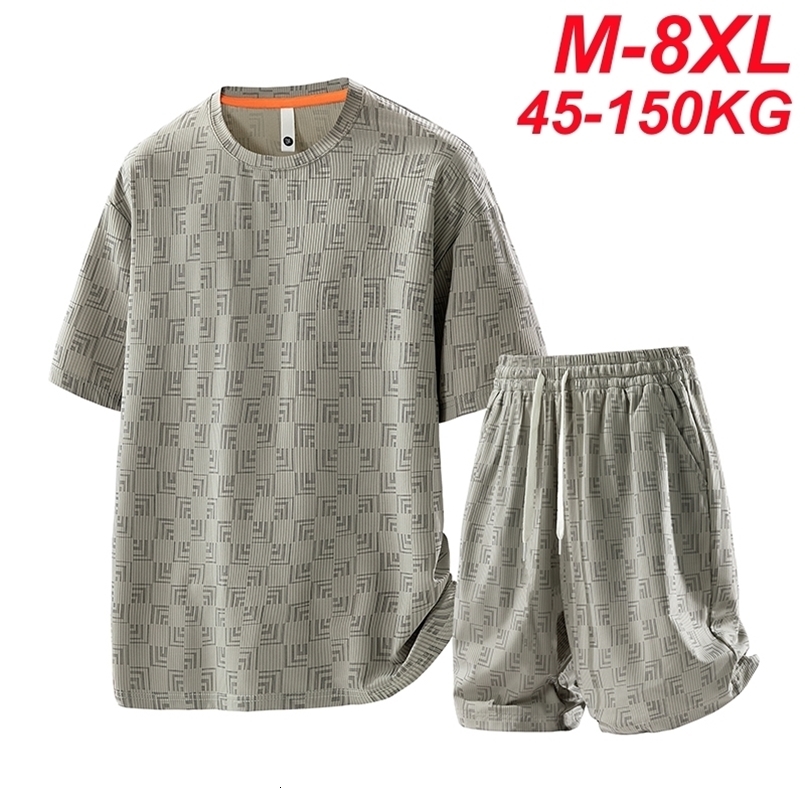 Plus Size 8xl Summer Mens Tracksuits Sets Fashion Casual Quick Dry T-Shirts Shorts Suits Male Oversize 7xl 6xl Sportswear 260604