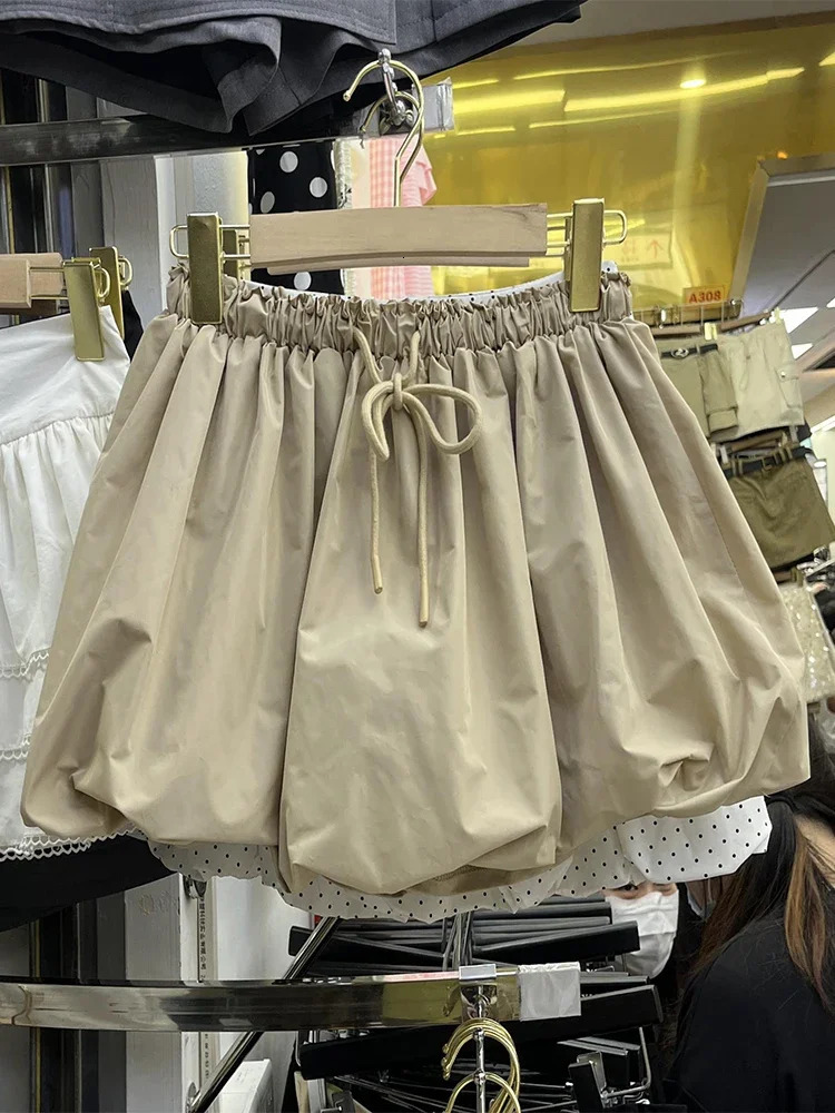 Vintage Sweet Bud Skirt Women A-line Lace-up High Waist Female Mini Skirts Faldas Ajustadas Short Skirts with Lining Dropship 260612