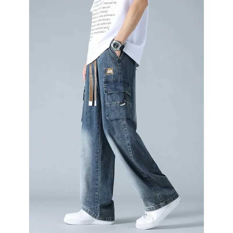 Summer Mens Straight Jeans Multi-Pockets Wide Leg Denim Cargo Pants 8XL 7XL 6XL Big Size Lightweight Baggy Solid Jeans Trousers T260410