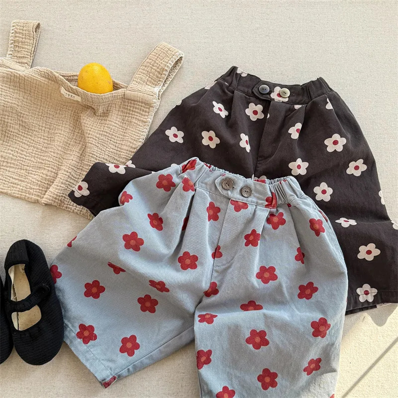 deer jonmi 2026 Spring Summer Children Floral Printed Shorts Loose Casual Knee Length Trousers Baby Girls Shorts 260612