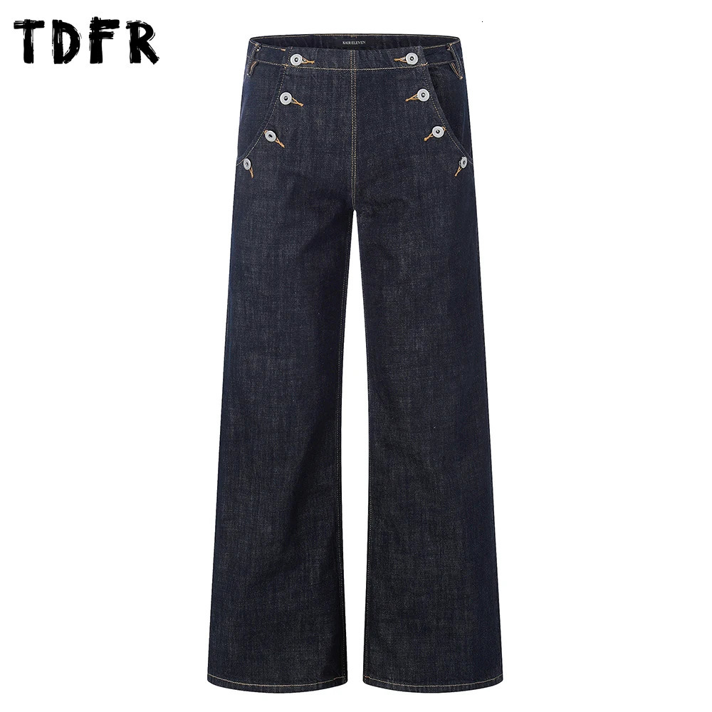 Decorazione con bottoni Jeans grezzi da uomo Pantaloni retrò casual larghi dritti a gamba larga lavati in denim invecchiato Uomo 260610