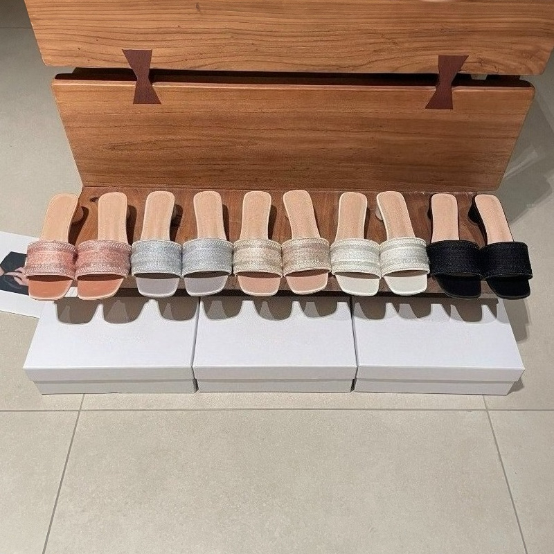 Classic Striped Ribbon Satin Square Toe Low Heel Sandals Elegant And Versatile Womens Summer Trendy Slippers Daily Matching Holiday Gifts Birthday G