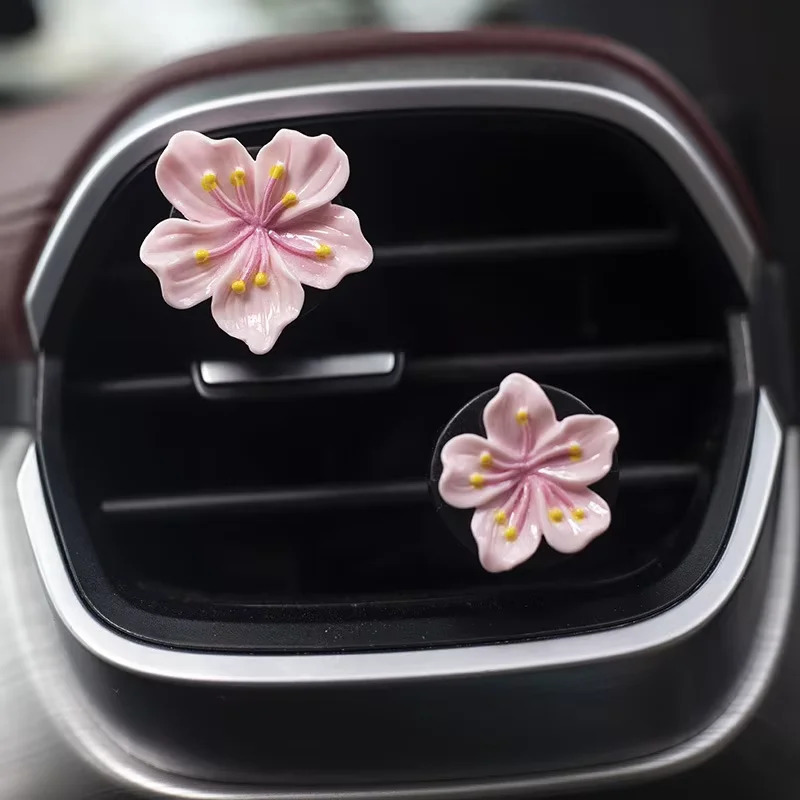 2Pcs Car Perfume Clip Flower Car Air Freshener with Fresh Color Air Outlet Decorations Bright Peach Blossom Cherry Blossom 260610