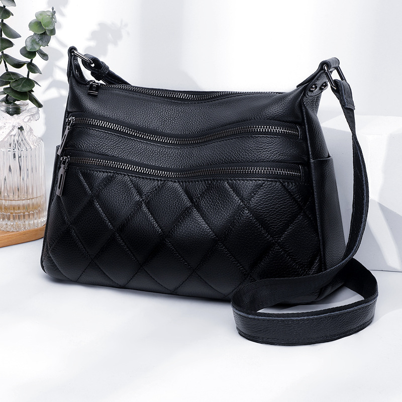 Crinkled Top-Layer Cowhide Women's Shoulder 2026 New Model Multi-Compartment Genuine Leather Crossbody Large Capacity Mom Bag Small