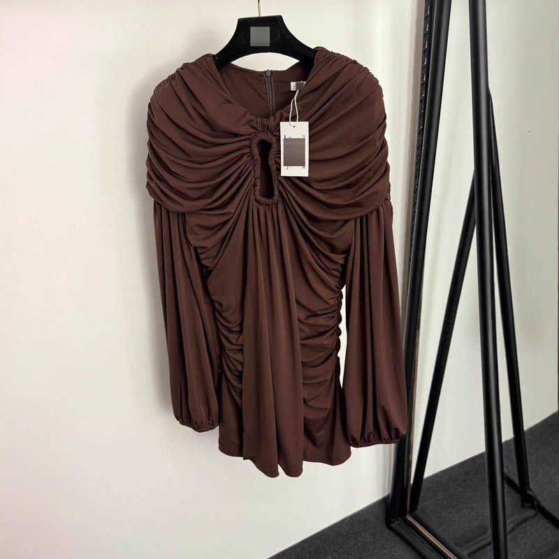 designer party dresses for women Fashion new hollow-out design, slim-fit, pleated waist, lantern long sleeves, bodycon dress with elegant vibe