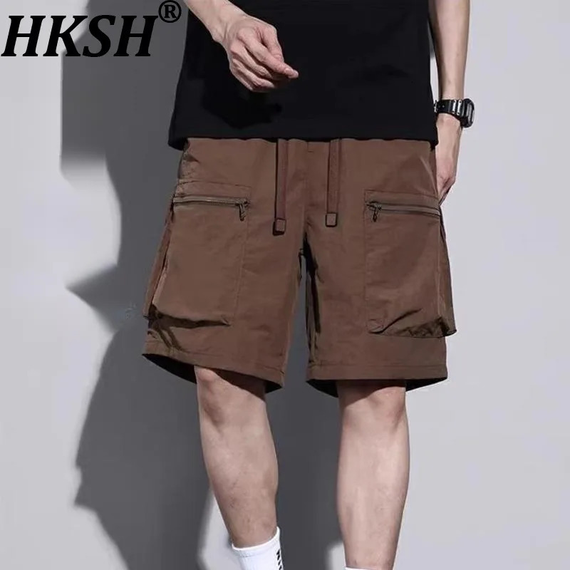 HKSH Men Spring Summer Shorts Thin Ins Casual Knee-length Basketball Capris Zipper Pockets Sports Knee-Length Pants Ice Silk 260612