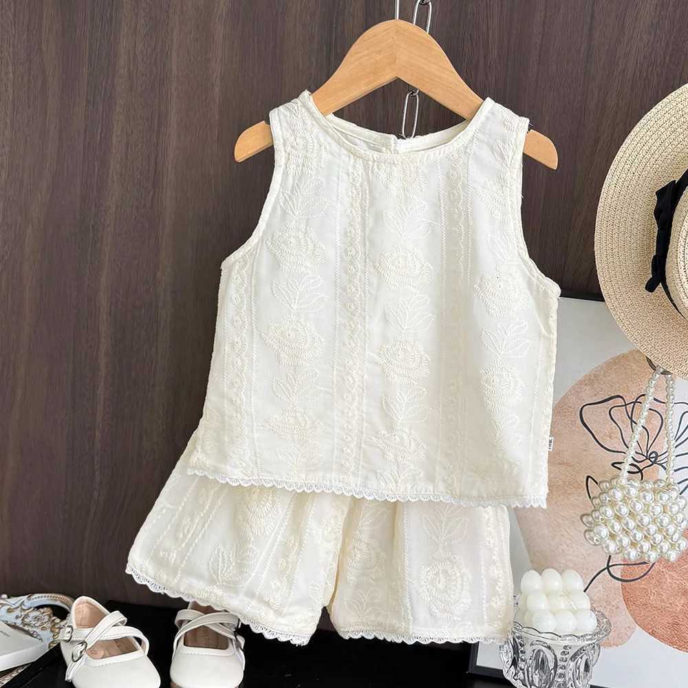 Girls Summer Fashion Outfits Sleeveless Single Breasted Tank Top Shorts 2 Pcs Set 3-7 Years Kids Casual Solid Color ClothesT260613