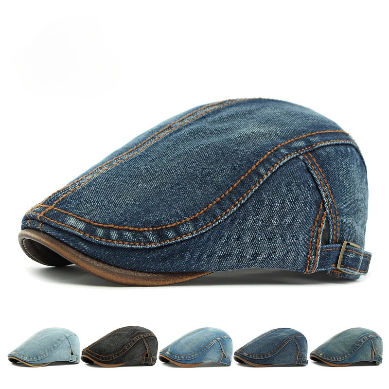 2026 Spring Washed Denim Hat Mens Beret British Retro Cap Womens Casual Forward Hat260610