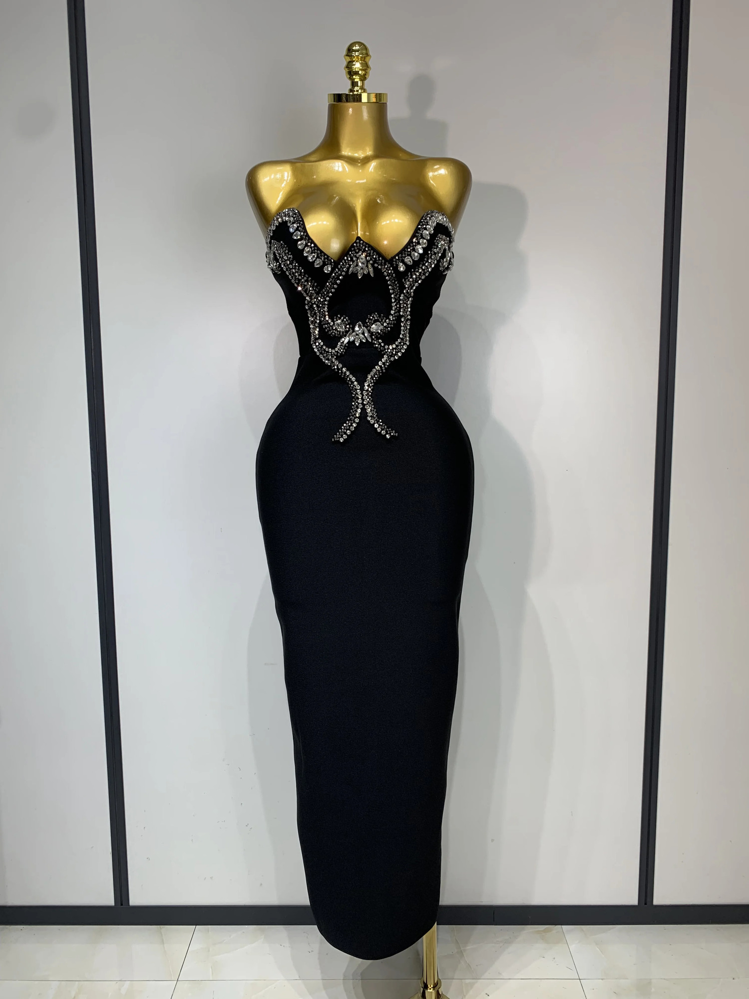 Celebrity Elegant Beading Strapless Bodycon Bandage Dress Women Fancy Club Party Diamonds Evening Party Birthday Dresses 260612