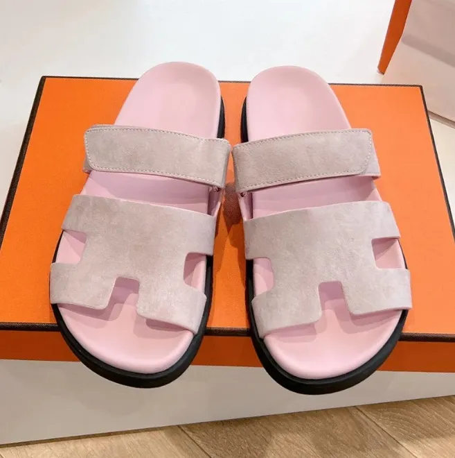 10A Designer High quality classics suede H cutout slide open toes sandals Luxury fashion adjustable velcro straps flat casual shoe Men's Women&
