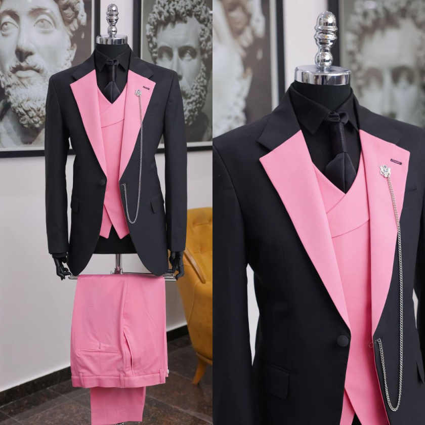 Hot Pink Men Suit Fashion Elegant Slim Fit Tuxedos Formal Groom Wedding Social Suits 3 Pieces Customized