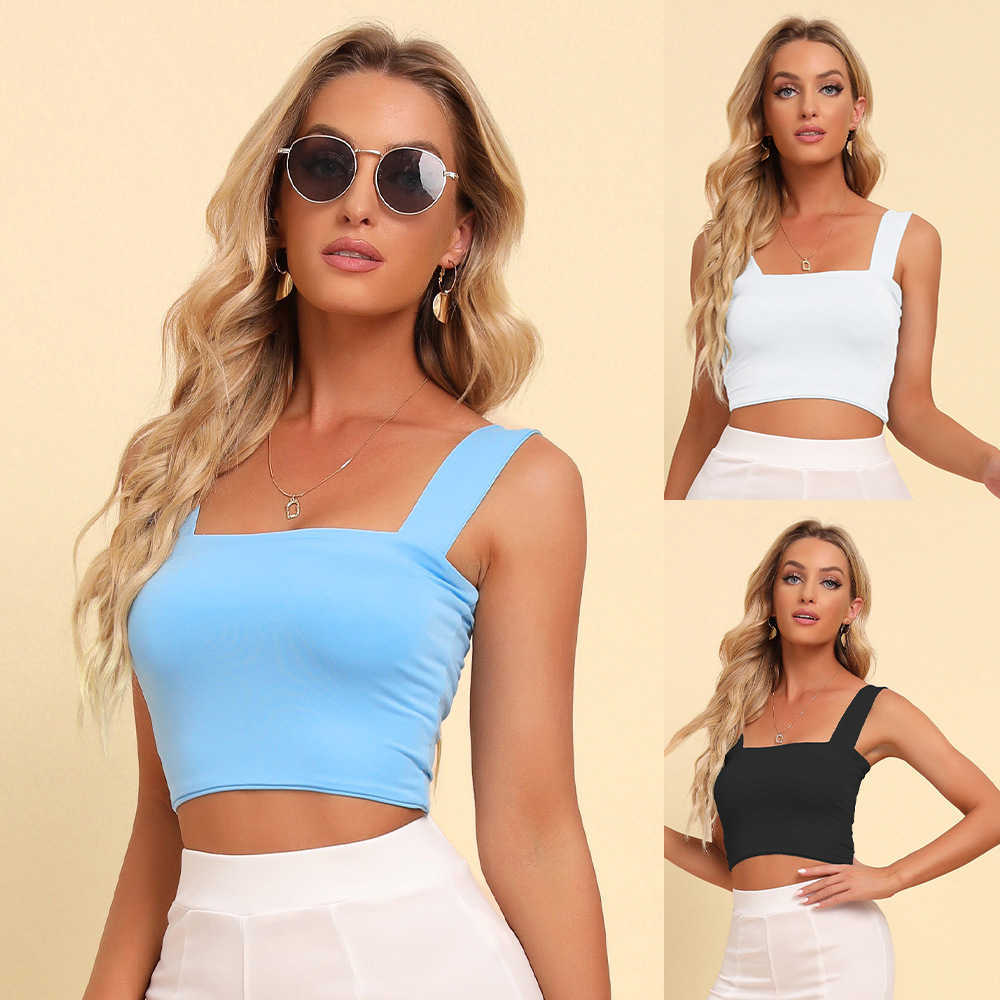 Summer Square Neck Wide Shoulder Sleeveless Solid Color Knit Sports Vest JR60015 L260612