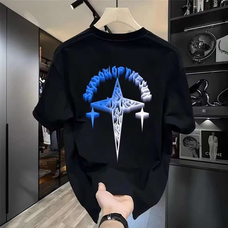 Men'S Cross Print Plus Size T-Shirt Men'S American Style T-Shirt For Daily Wear High Street Pure Cotton Summer Heavyweight Trendy Brand St