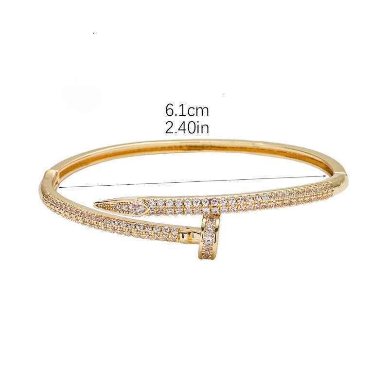 cartler Bracelet Women's New Gold Plated Nail Bangle, Full CZ Diamond Paved Cuff, Designer Inspired Bracelet 613