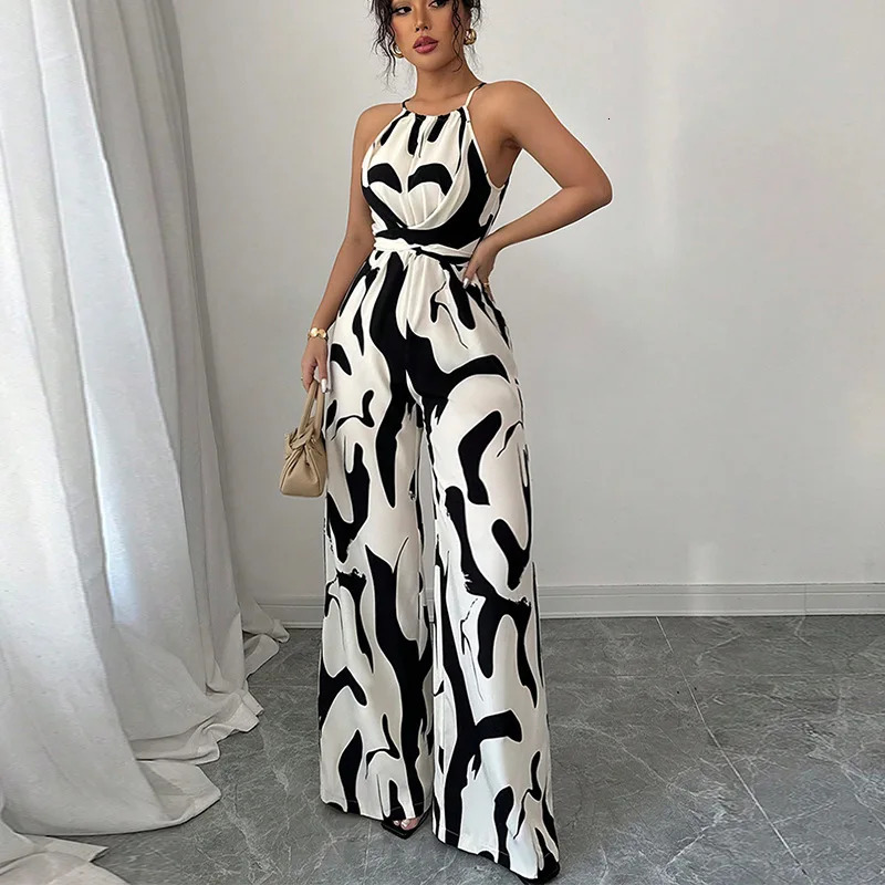 Summer Womens Sexy Halter Neck Jumpsuit Casual Pants Jump Suits For Women Geometric Print Jumpsuit Party Outfits For Women 260608