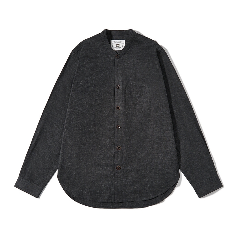 2026 Spring Retro Salt and Pepper Shrink Linen Stand Up Collar Pocket Amikaji Casual Mens American Long Sleeve Shirt 260612