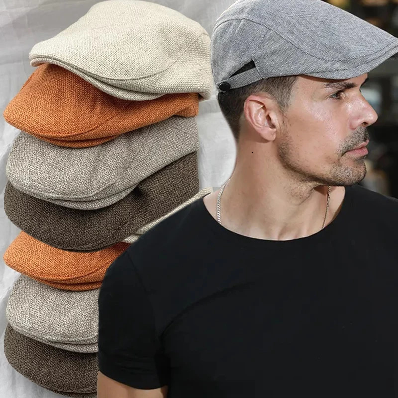 Mens Classic England Style Hat Berets Breathable Caps for Men Women Summer Autumn Flat Cap Cotton Linen Retro Beret Hats Cap260610