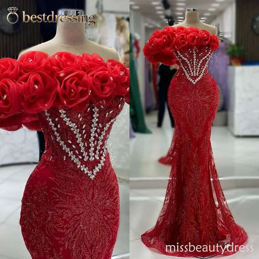D17 Red Prom Dresses For Black Women Sheer Neck Illusion Beaded Lace With Rhinestones Birthday Party Second Reception Engagement Gown Bd613
