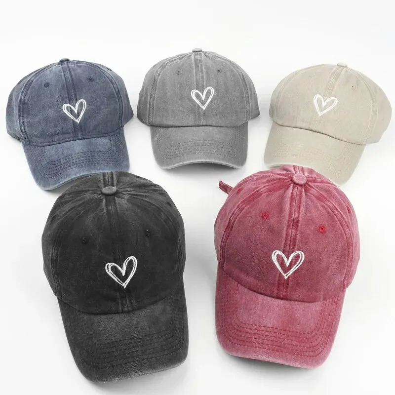 Multifunctional Heart Embroidery Washed Vintage Spring and Summer Baseball Cap Womens Thin Couple Soft Top Hat 260612