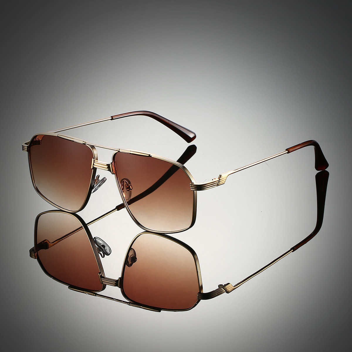High quality Metal Double Bridge Unisex Fashion High-End Atmosphere Trendy Retro Shooting Ins Style Internet Celebrity Sunglasses