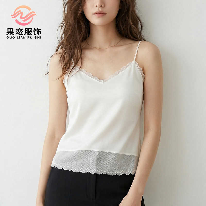 Guolian Silk Bra Camisole One-piece Vest Mulberry Silk Small V-neck Lace Trim Seamless Camisole L260612