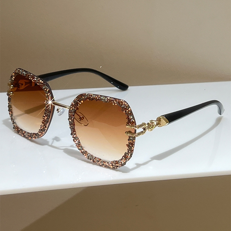 High quality New diamond-embellished sunglasses for women, ins-style frameless gradient color sunglasses, 2026 European and American fashion eyewear