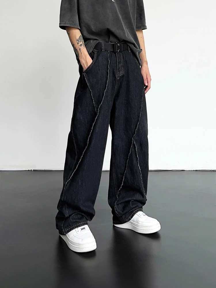 2025 Men HipHop Distressed Jeans Pants Men Ripped Patchwork Denim Pants Male Oversized Loose Casual Streetwear Wide Leg Trousers T260410
