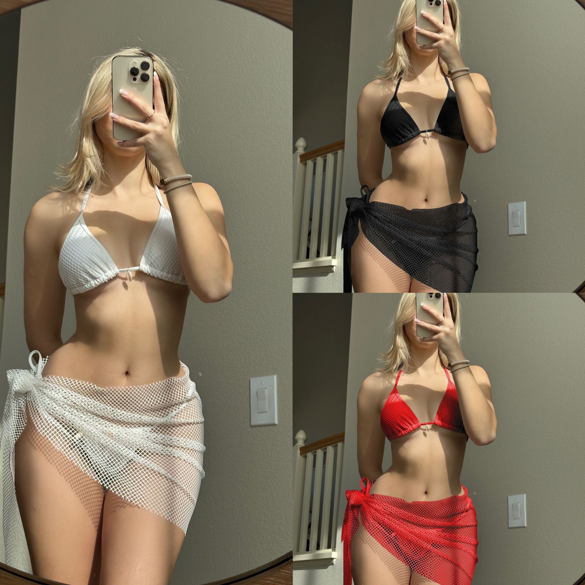 Free shipping 2026 New Style Fresh and Sexy Beach Shell Three-Piece Mesh Swimsuit Bikini