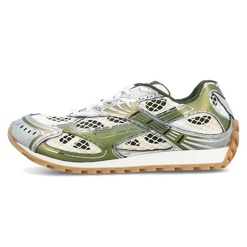 Designer mesh genuine leather running sneakers Luxury lace up Low top breathable athletic Shoes Women's chunky gum sole retro casual shoes for