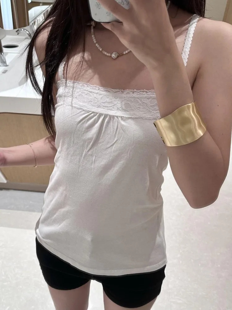 Lace Trim Strapless Tops Women Cotton Soft Slim White Sexy Sleeveless Camisole Sweet Cute Chic Tank Y2K 260613