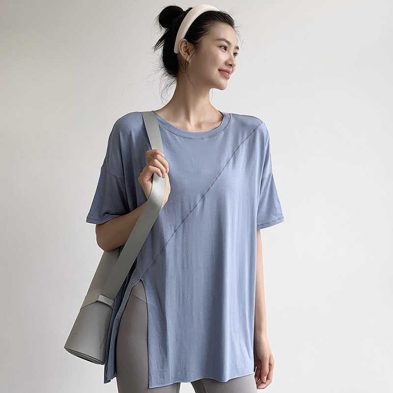 T-shirt da yoga divisa estiva a maniche corte sottile per donna Camicia da corsa traspirante allentata sportiva ad asciugatura rapida L260612