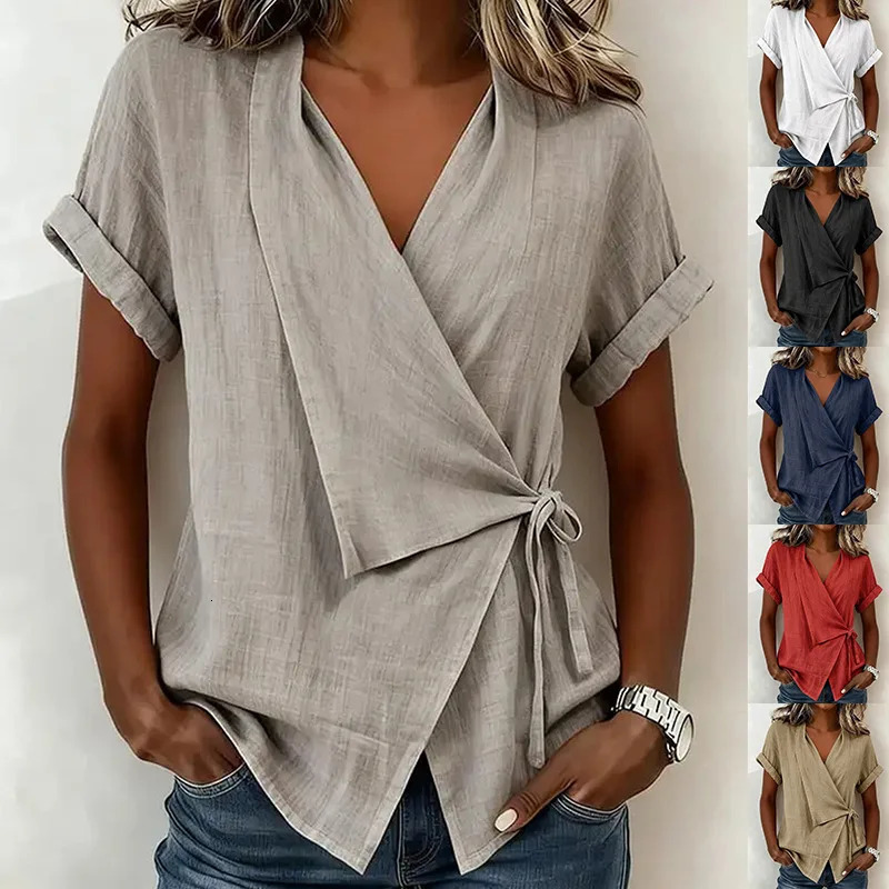 2026 Spring and Summer Crossborder European American Style Casual Solid Color Standup Collar Tieup Asymmetrical Loose 260613