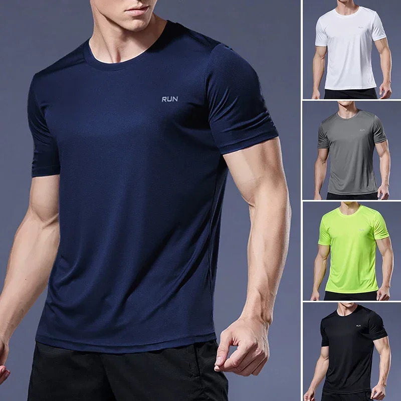 Summer High Elastic t-Shirt Men Breathable Ice Silk t Shirt Short Sleeve Casual Tops Quick Dry Gym Running Shirt Male Clothing 260612