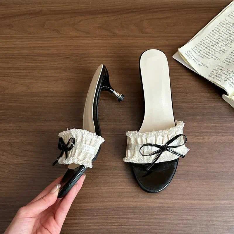 2026 New Summer Womens High Heels Fashionable Bow Decorative Womens Slippers Sandals Elegant Thin High Heels Shoes Sandalias Z250929