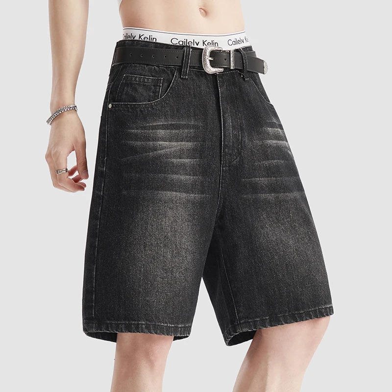 Summer Thin Black Denim Shorts Mens Fashion Korean Loose Retro Washed Short Jeans Solid Color Cotton Casual Pants Male Clothes 260609BANJIA