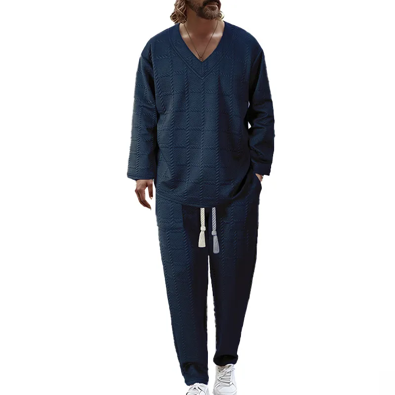 New in Mens Tracksuit V Neck Sweatshirt Sweatpants 2 Pcs Set Jogging Pullover Pants Man Clothing Fall Popular Streetwear Two pieces tracksuits cloth