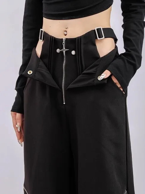 American retro high street n sense of foreign style pants womens autumn and winter street fashion Joker hole overalls 260612