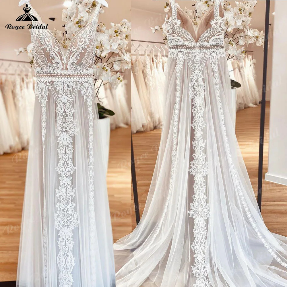 2026 Boheme Chic Boho Beach Lace V Neck Backless Summer Wedding Dress for Women Bridal Gown Robe Mariee suknia slubna Customized 260613