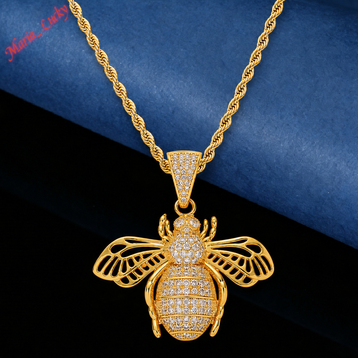 GRA Past Test Gold & Silver Tone Sparkling Bee Moissanite Diamond Pendant Necklace Hollow Wing Design With Twisted Rope Chain Trendy Hip Hop Animal
