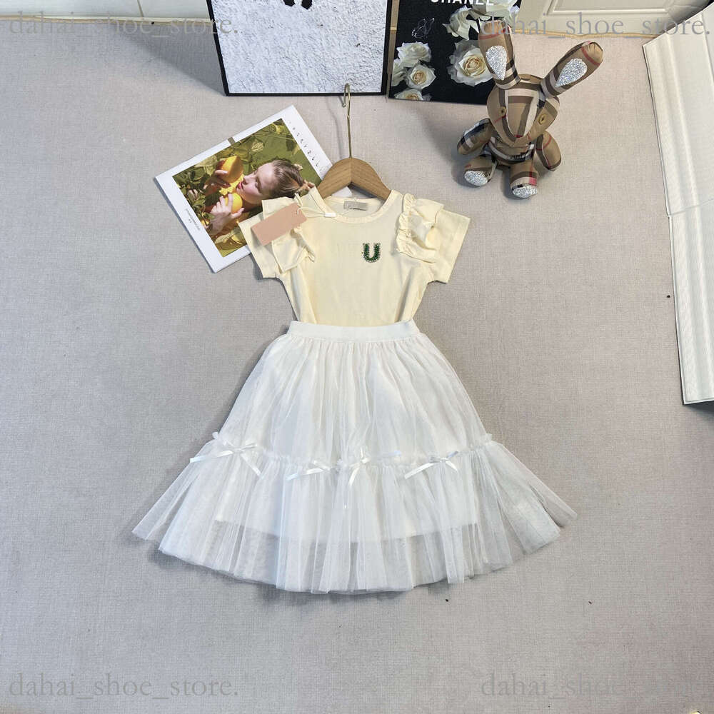 New 2026 Kids Clothing Summer New Girls Short Set Children Baby Little Flying Sleeve Cute Tshirt Mesh Bowknot Half Skirt Correct Style